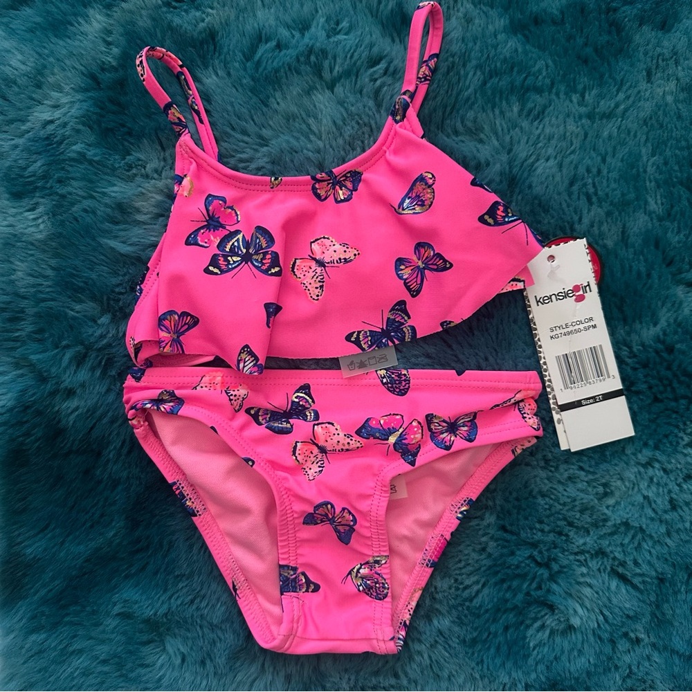 Kensie Girl Pink Butterfly Toddler Girl Swim Set - Picture 2 of 9